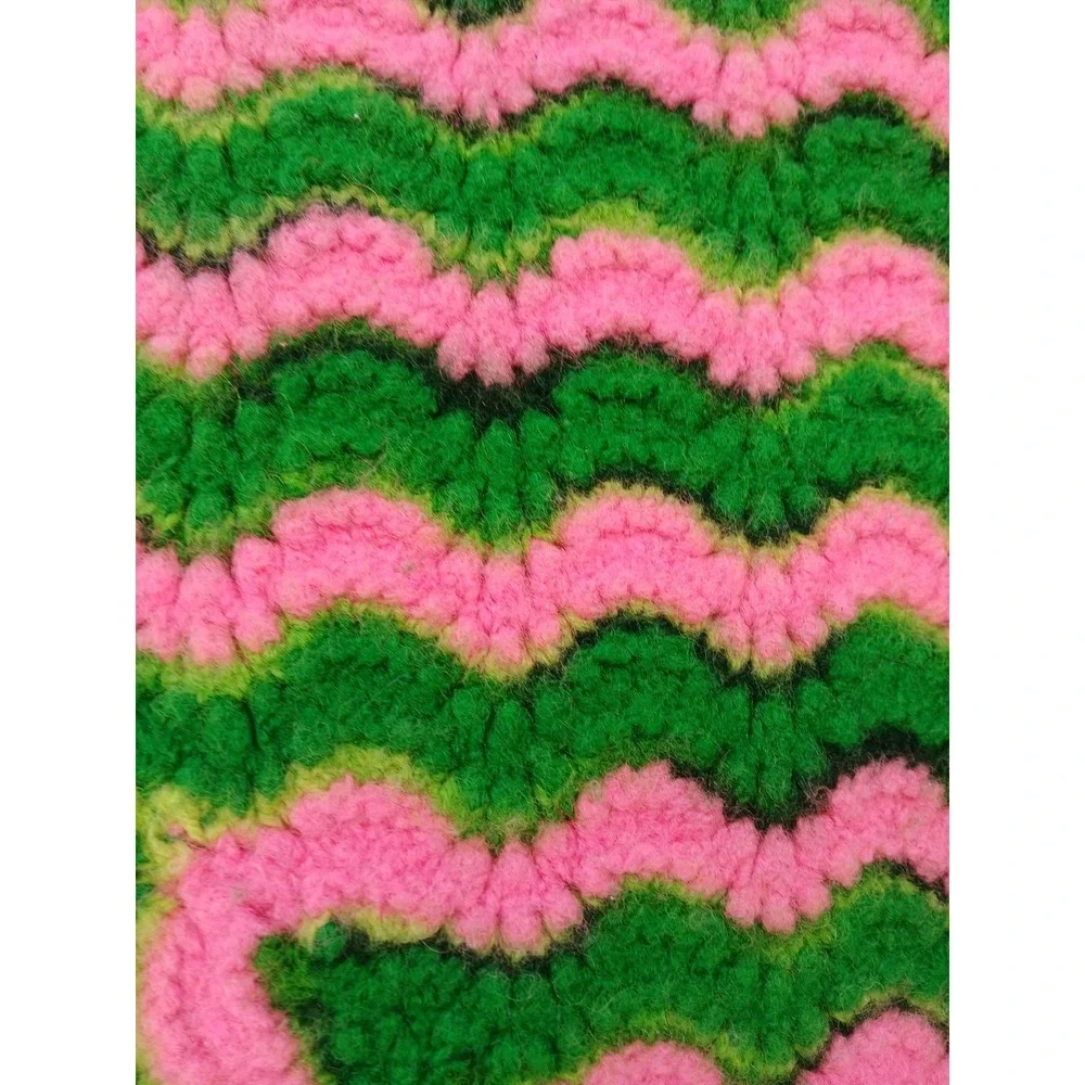 Vintage Retro Style Handmade Crochet Afghan Pink & Green Scalloped Chevron Throw